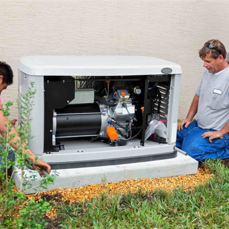 Atlantic power systems generator technicians installing a home generator